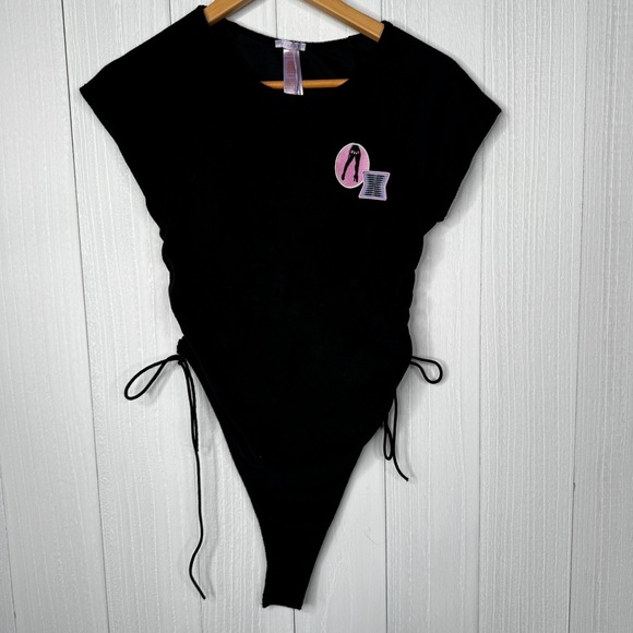 Savage X Fenty Women's 70s Ruched Terry Thong Teddy in Black - Picture 3 of 7